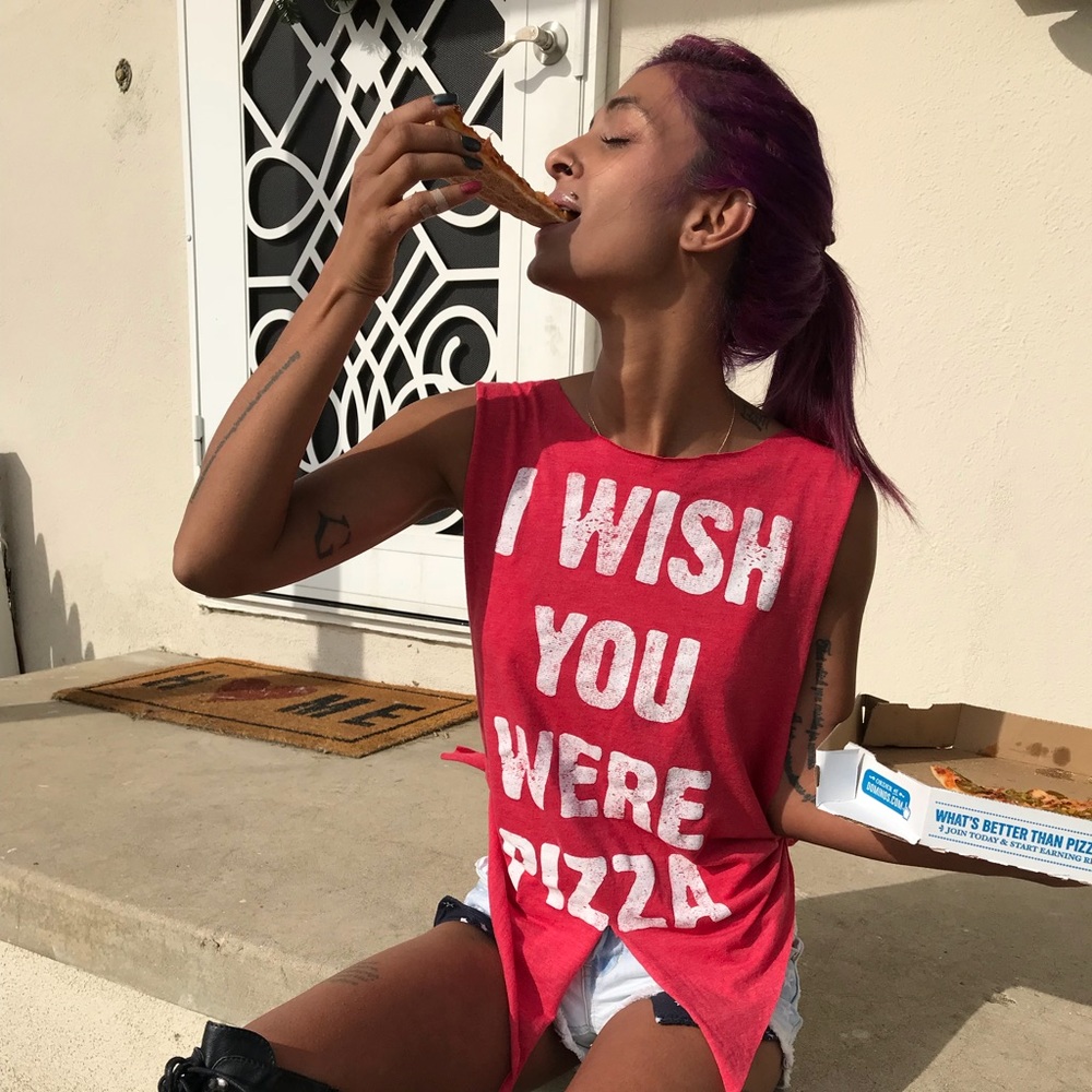 Upcycled Vintage I Wish You Were Pizza Tank